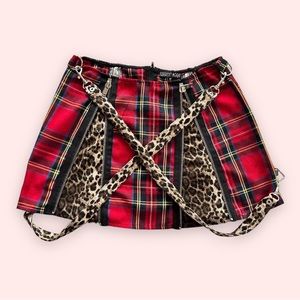 Dollskill god save the freaks plaid cheetah miniskirt